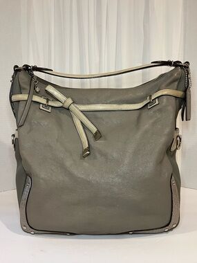 Coach Gray Leather Shoulder Bag with Light Gray Trim